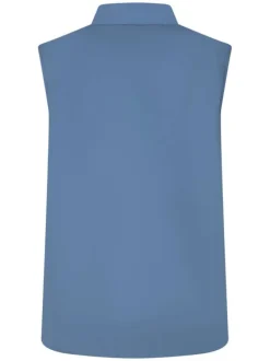 Doudoune sans manches bleue unie à col montant et avec le logo de la marque