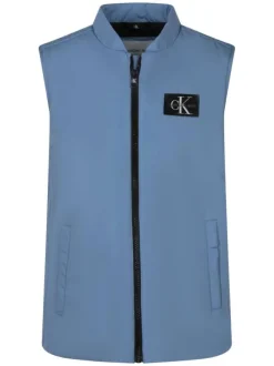 Doudoune sans manches bleue unie à col montant et avec le logo de la marque