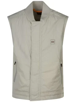 Doudoune beige sans manches avec col bomber et fermeture à zip