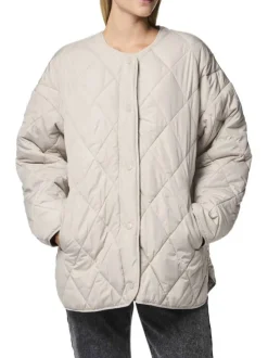 Doudoune beige unie matelassée avec une coupe droite et un col rond