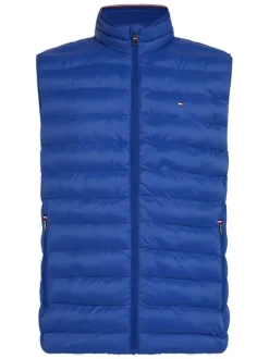 Doudoune bleu électrique unie droite matelassée à col montant zippée
