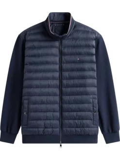 Doudoune en coton mélangé marine uni avec une coupe ajustée et un col montant