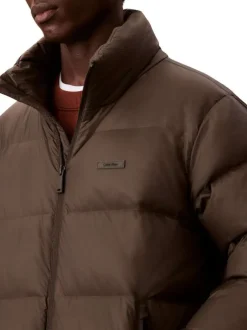 Doudoune kaki unie coupe ajustée col montant avec fermeture zippée