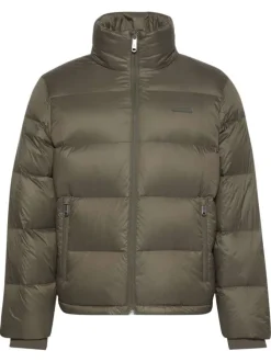 Doudoune kaki unie coupe ajustée col montant avec fermeture zippée