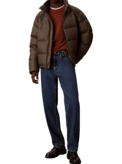 Doudoune kaki unie coupe ajustée col montant avec fermeture zippée