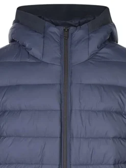Doudoune marine matelassée à coupe droite avec col à capuche et 2 poches
