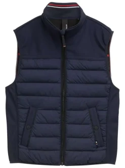 Doudoune marine uni avec une fermeture zippée et un col montant