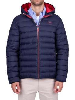Doudoune marine unie avec une coupe droite et aspect matelassé