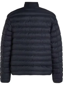 Doudoune marine unie droite à col montant avec fermeture zip et poches zippées