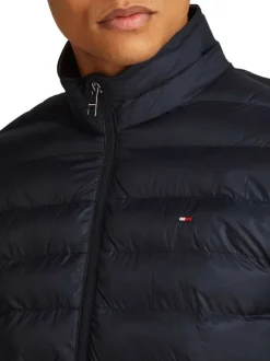 Doudoune marine unie droite à col montant avec fermeture zip et poches zippées