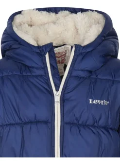 Doudoune marine unie zippée avec une coupe droite et un col à capuche