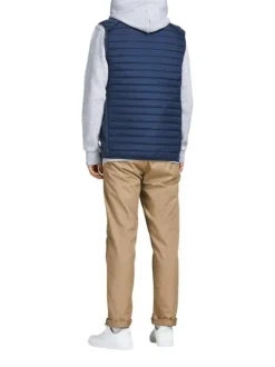 Doudoune matelassée sans manches MULTI BODYWARMER COLLAR marine coupe droite et col montant zippé avec logo sur la poitrine