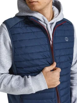 Doudoune matelassée sans manches MULTI BODYWARMER COLLAR marine coupe droite et col montant zippé avec logo sur la poitrine