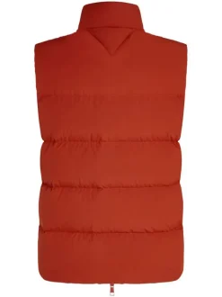 Doudoune rouge unie sans-manches avec une coupe droite et un col montant