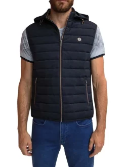 Doudoune sans manches à capuche en coton mélangé bleue marine à coupe slim fit
