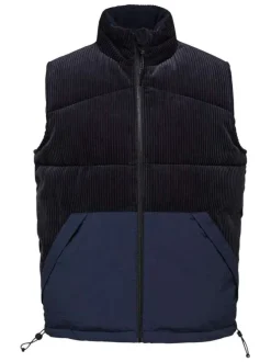 Doudoune sans manches en coton marine unie col montant