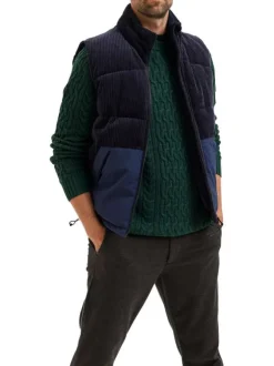 Doudoune sans manches en coton marine unie col montant