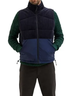 Doudoune sans manches en coton marine unie col montant