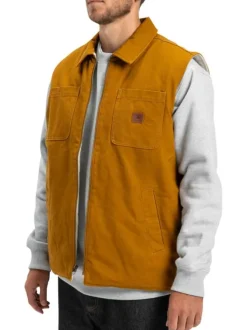 Doudoune sans manches en coton moutarde uni avec un col chemise