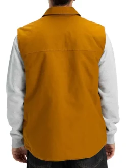 Doudoune sans manches en coton moutarde uni avec un col chemise