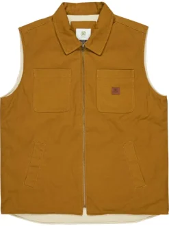 Doudoune sans manches en coton moutarde uni avec un col chemise