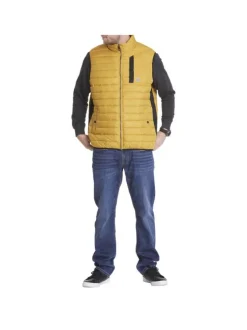 Doudoune sans manches jaune matelassée avec une coupe droite et un col montant