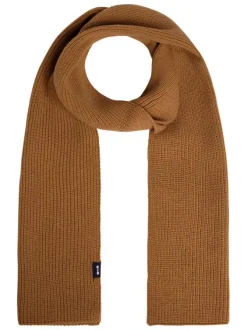 Echarpe beige en maille tricotée ornée du patch de la marque