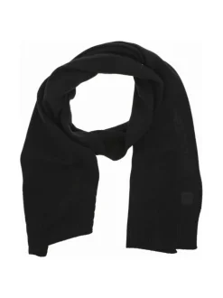 Echarpe en coton et laine mélangé noire en maille fine et logo cousu