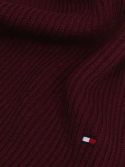 Echarpe en coton mélangé bordeaux unie cotelée avec logo brodé