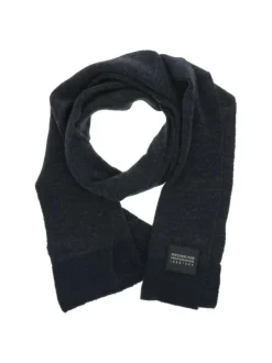 Echarpe marine en maille moulinée avec un patch de la marque