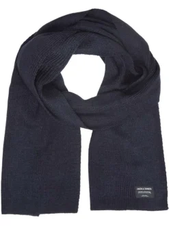 Echarpe marine unie en maille avec étiquette d'authentification noire