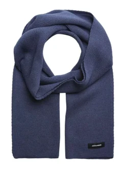 Echarpe marine unie en maille avec étiquette d'authentification noire