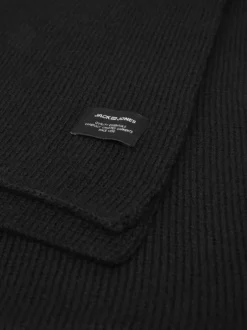 Echarpe noire unie en maille avec étiquette d'authentification noire