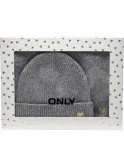 Echarpe coffret cadeau avec bonnet gris clair uni et un petit cœur brodé