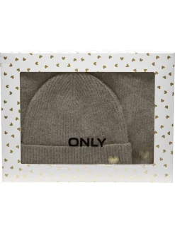 Echarpe coffret cadeau avec bonnet taupe uni et une petit cœur brodé