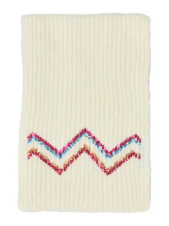 Echarpe écrue unie cotelée avec sequins multicolores en forme de vague