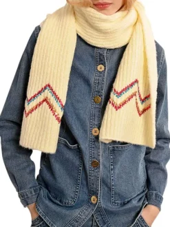 Echarpe écrue unie cotelée avec sequins multicolores en forme de vague