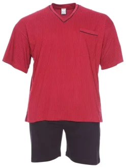 Ensemble de Pyjama court en coton bordeaux rayé à coupe large et un col en V