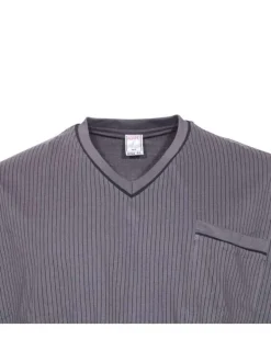 Ensemble de Pyjama long en coton anthracite rayé à coupe large et un col en V