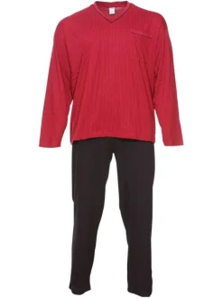 Ensemble de Pyjama long en coton bordeaux rayé à coupe large et un col en V