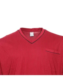 Ensemble de Pyjama long en coton bordeaux rayé à coupe large et un col en V