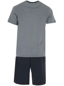 Ensemble de pyjama manches courtes marine court en coton à coupe fermée et col rond