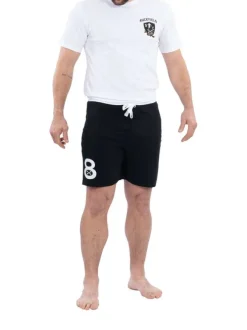 Ensemble pyjama court en coton biologique blanc et noir à coupe fermée, ceinture à lien