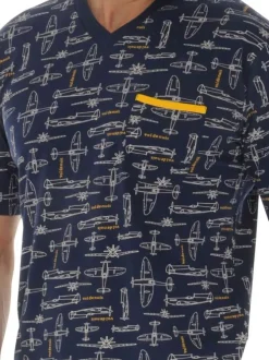 Ensemble pyjama court en coton marine à imprimé avec une coupe droite