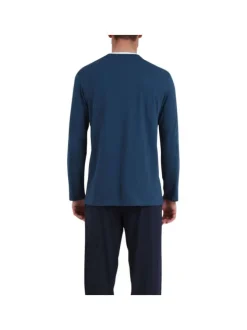 Ensemble pyjama long en coton biologique bleu ciel à coupe droite et pantalon uni à cordon de serrage blanc