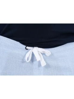 Ensemble pyjama long en coton biologique bleu marine à pantalon motif Vichy ciel à coupe fermée