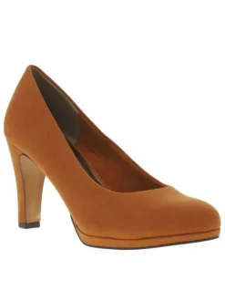 Escarpins camel en simili cuir suédine à talon décroché haut