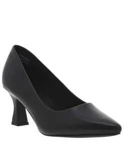 Escarpins décollete aspect cuir noir à semelle à talon bobine décroché moyen