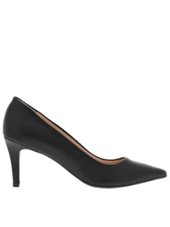 Escarpins décolleté simple en cuir noir à semelle antidérapante à talon aiguille