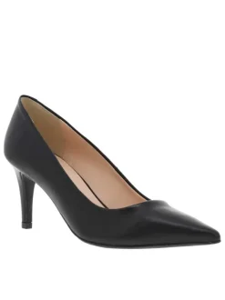 Escarpins décolleté simple en cuir noir à semelle antidérapante à talon aiguille